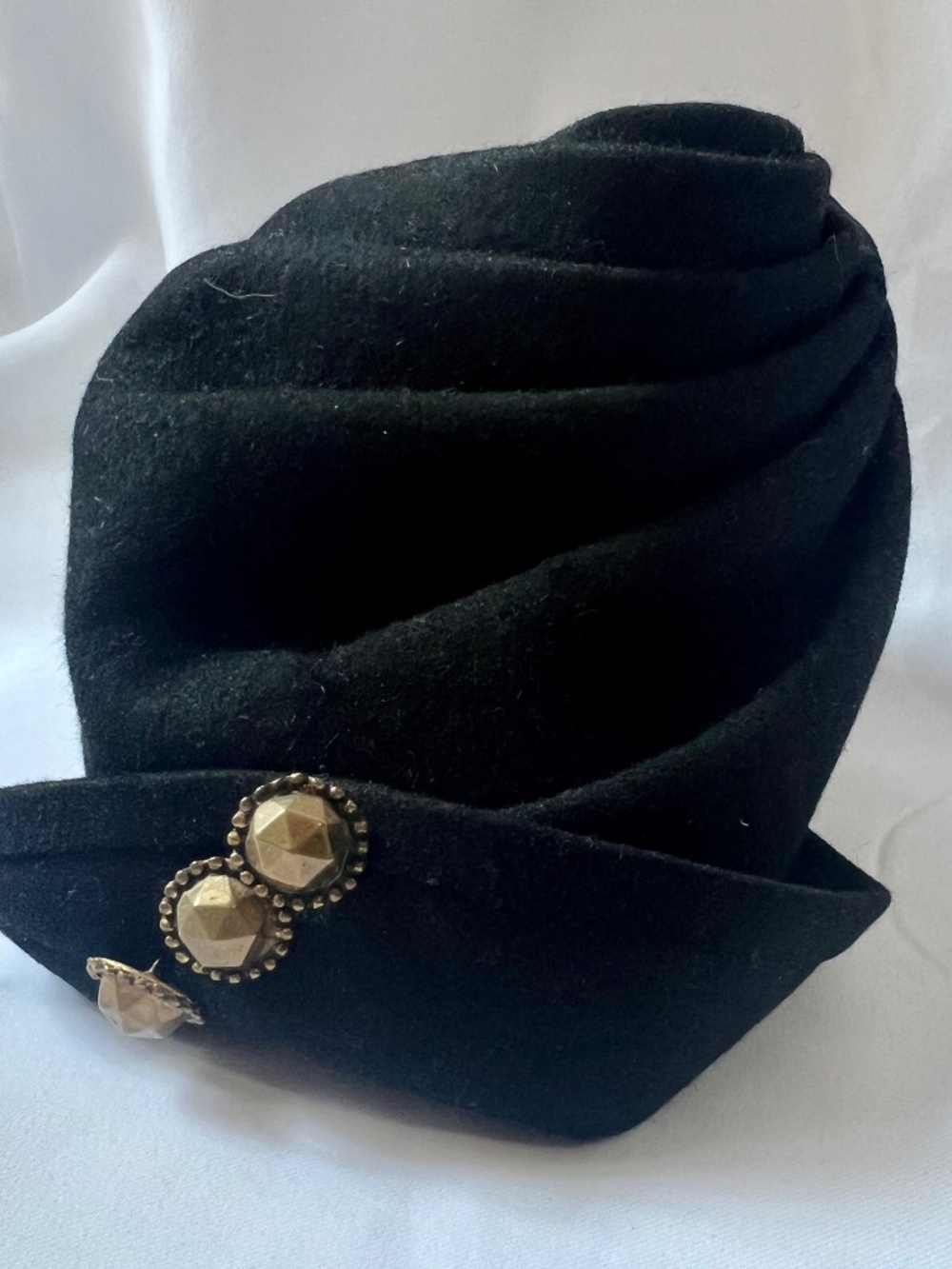 Vintage Annette Nussbaum Creative Milliner Black Wool Felt Turban Hat